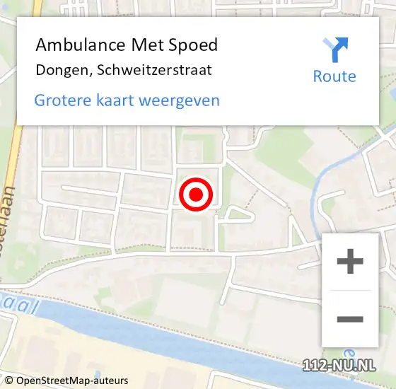 Locatie op kaart van de 112 melding: Ambulance Met Spoed Naar Dongen, Schweitzerstraat op 27 augustus 2015 09:13