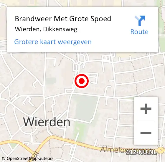 Locatie op kaart van de 112 melding: Brandweer Met Grote Spoed Naar Wierden, Dikkensweg op 27 augustus 2015 10:03