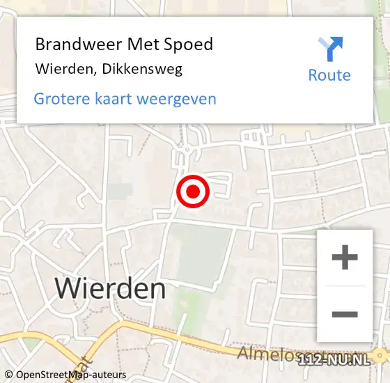 Locatie op kaart van de 112 melding: Brandweer Met Spoed Naar Wierden, Dikkensweg op 27 augustus 2015 10:26