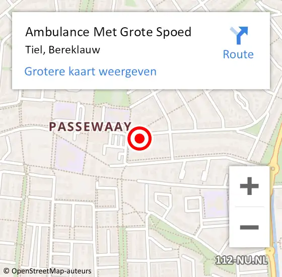 Locatie op kaart van de 112 melding: Ambulance Met Grote Spoed Naar Tiel, Bereklauw op 27 augustus 2015 10:54