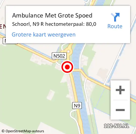 Locatie op kaart van de 112 melding: Ambulance Met Grote Spoed Naar Schoorl, N9 R hectometerpaal: 80,0 op 27 augustus 2015 12:27