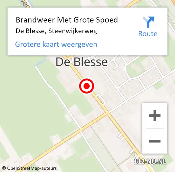 Locatie op kaart van de 112 melding: Brandweer Met Grote Spoed Naar De Blesse, Steenwijkerweg op 27 augustus 2015 13:36