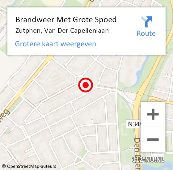 Locatie op kaart van de 112 melding: Brandweer Met Grote Spoed Naar Zutphen, Van Der Capellenlaan op 27 augustus 2015 14:19