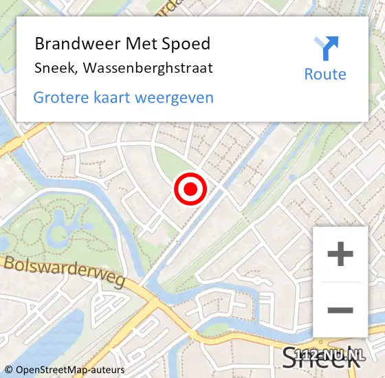 Locatie op kaart van de 112 melding: Brandweer Met Spoed Naar Sneek, Wassenberghstraat op 27 augustus 2015 15:20