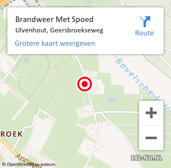 Locatie op kaart van de 112 melding: Brandweer Met Spoed Naar Ulvenhout, Geersbroekseweg op 27 augustus 2015 15:51