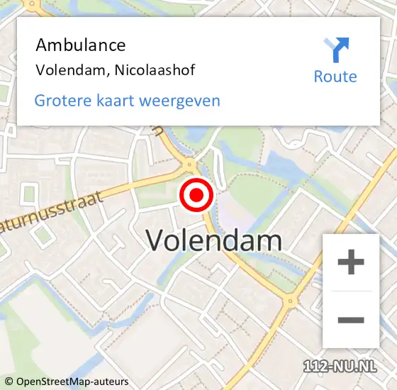 Locatie op kaart van de 112 melding: Ambulance Volendam, Nicolaashof op 27 augustus 2015 15:54