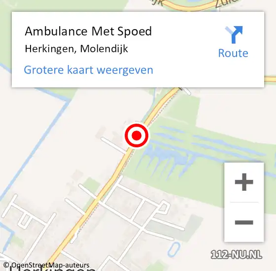 Locatie op kaart van de 112 melding: Ambulance Met Spoed Naar Herkingen, Molendijk op 27 augustus 2015 16:20