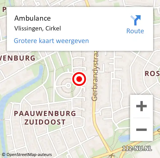 Locatie op kaart van de 112 melding: Ambulance Vlissingen, Cirkel op 27 augustus 2015 17:50