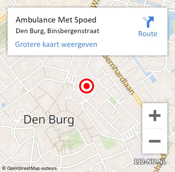 Locatie op kaart van de 112 melding: Ambulance Met Spoed Naar Den Burg, Binsbergenstraat op 18 november 2013 17:59