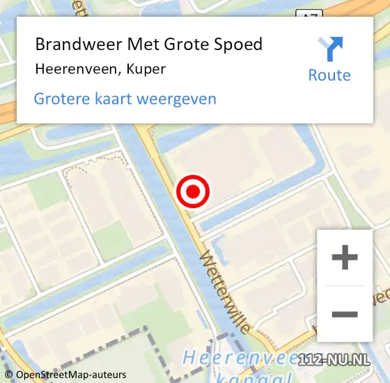 Locatie op kaart van de 112 melding: Brandweer Met Grote Spoed Naar Heerenveen, Kuper op 27 augustus 2015 17:56