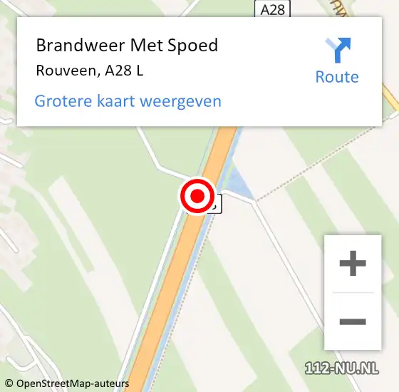 Locatie op kaart van de 112 melding: Brandweer Met Spoed Naar Rouveen, A28 L op 27 augustus 2015 19:44