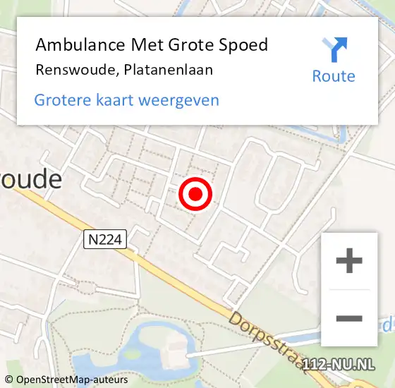 Locatie op kaart van de 112 melding: Ambulance Met Grote Spoed Naar Renswoude, Platanenlaan op 27 augustus 2015 20:07