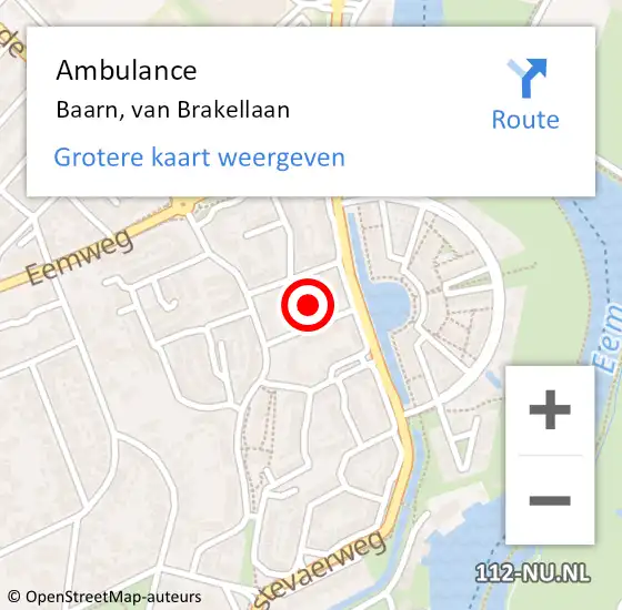 Locatie op kaart van de 112 melding: Ambulance Baarn, van Brakellaan op 27 augustus 2015 20:35