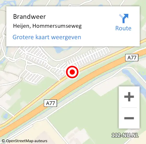 Locatie op kaart van de 112 melding: Brandweer Heijen, Hommersumseweg op 27 augustus 2015 21:24