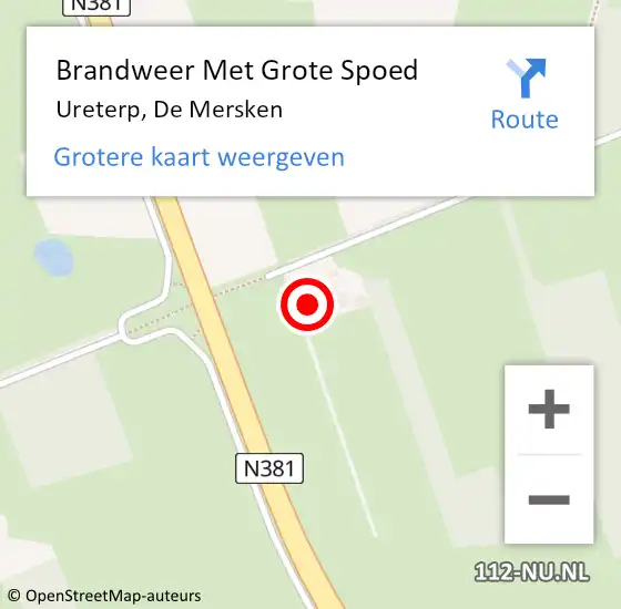 Locatie op kaart van de 112 melding: Brandweer Met Grote Spoed Naar Ureterp, De Mersken op 27 augustus 2015 22:26