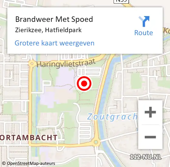 Locatie op kaart van de 112 melding: Brandweer Met Spoed Naar Zierikzee, Hatfieldpark op 27 augustus 2015 22:57