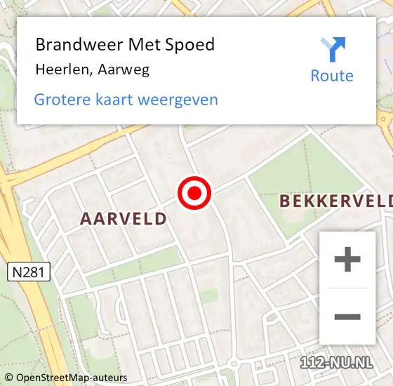 Locatie op kaart van de 112 melding: Brandweer Met Spoed Naar Heerlen, Aarweg op 28 augustus 2015 00:10