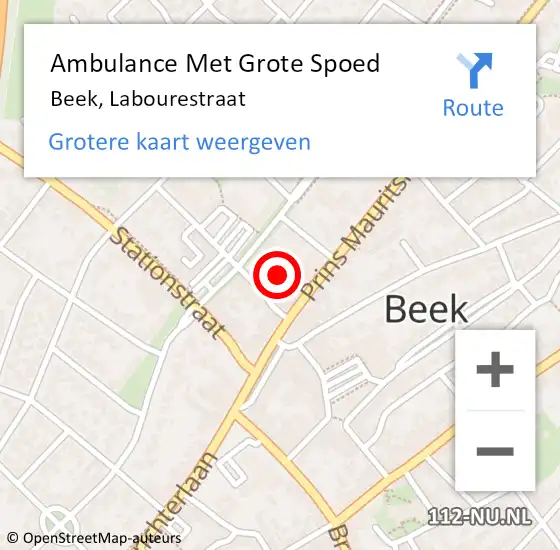 Locatie op kaart van de 112 melding: Ambulance Met Grote Spoed Naar Beek, Labourestraat op 18 november 2013 18:11