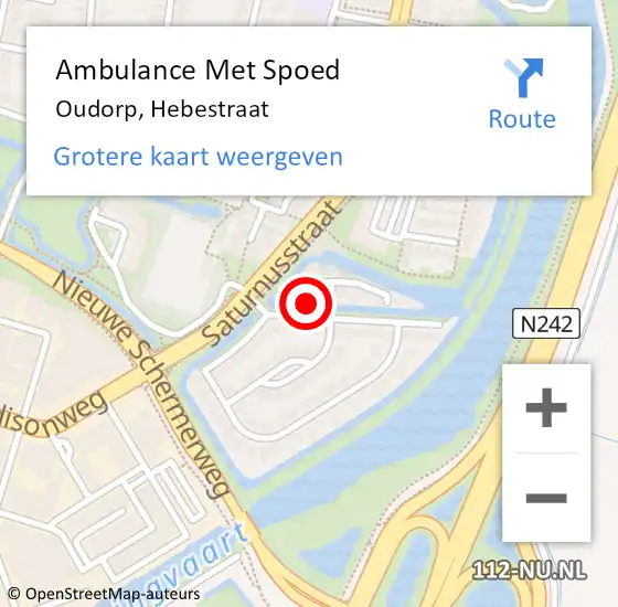 Locatie op kaart van de 112 melding: Ambulance Met Spoed Naar Oudorp, Hebestraat op 28 augustus 2015 06:51