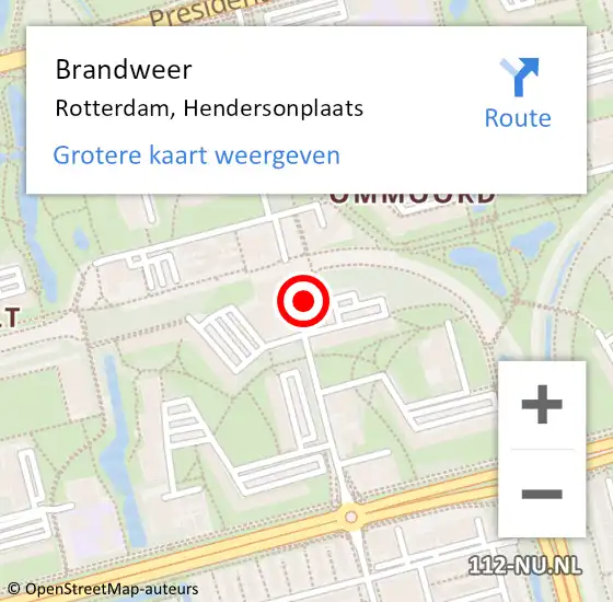 Locatie op kaart van de 112 melding: Brandweer Rotterdam, Hendersonplaats op 28 augustus 2015 09:30