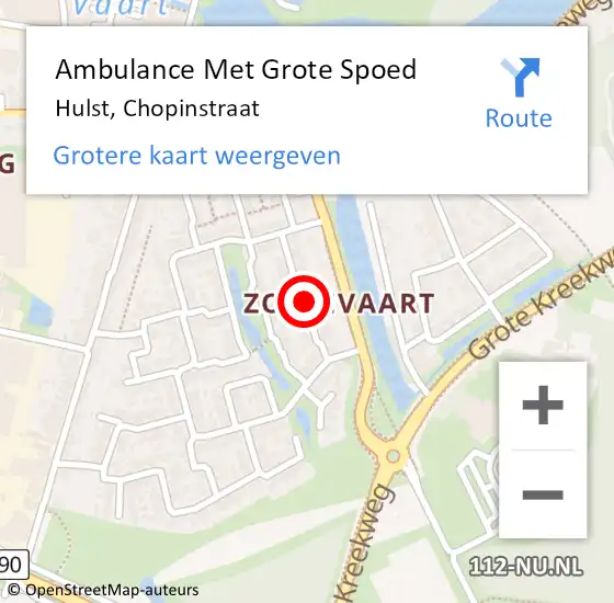 Locatie op kaart van de 112 melding: Ambulance Met Grote Spoed Naar Hulst, Chopinstraat op 28 augustus 2015 09:42