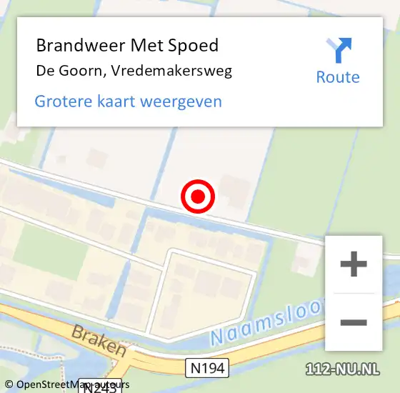 Locatie op kaart van de 112 melding: Brandweer Met Spoed Naar De Goorn, Vredemakersweg op 28 augustus 2015 10:06