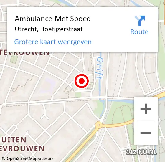 Locatie op kaart van de 112 melding: Ambulance Met Spoed Naar Utrecht, Hoefijzerstraat op 28 augustus 2015 10:24