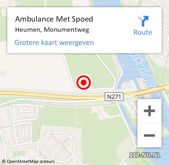 Locatie op kaart van de 112 melding: Ambulance Met Spoed Naar Heumen, Monumentweg op 28 augustus 2015 12:40