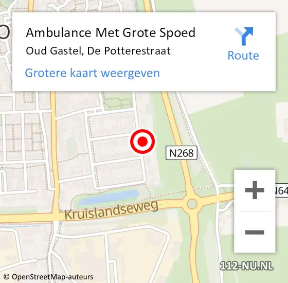 Locatie op kaart van de 112 melding: Ambulance Met Grote Spoed Naar Oud Gastel, De Potterestraat op 28 augustus 2015 13:04