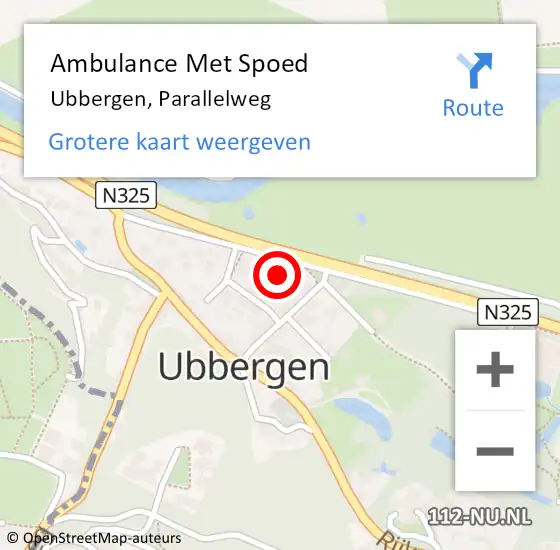 Locatie op kaart van de 112 melding: Ambulance Met Spoed Naar Ubbergen, Parallelweg op 28 augustus 2015 15:52