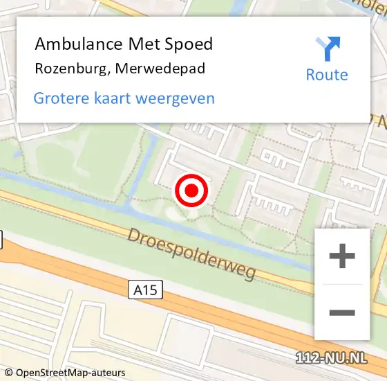 Locatie op kaart van de 112 melding: Ambulance Met Spoed Naar Rozenburg, Merwedepad op 28 augustus 2015 18:04