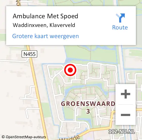 Locatie op kaart van de 112 melding: Ambulance Met Spoed Naar Waddinxveen, Klaverveld op 28 augustus 2015 18:55