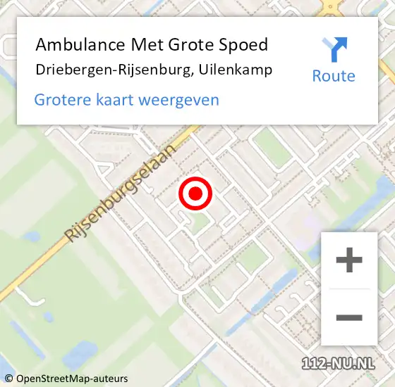 Locatie op kaart van de 112 melding: Ambulance Met Grote Spoed Naar Driebergen-Rijsenburg, Uilenkamp op 28 augustus 2015 19:10