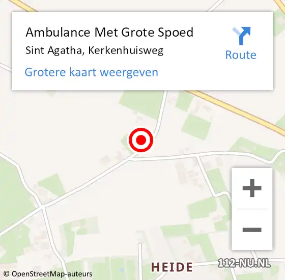 Locatie op kaart van de 112 melding: Ambulance Met Grote Spoed Naar Sint Agatha, Kerkenhuisweg op 28 augustus 2015 19:38