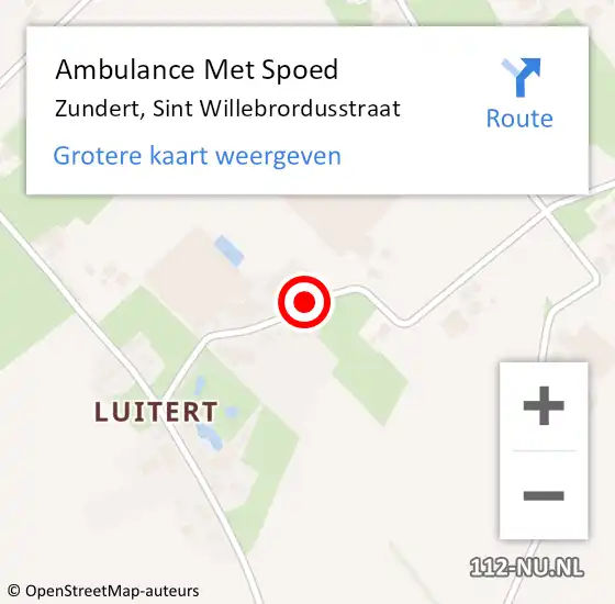 Locatie op kaart van de 112 melding: Ambulance Met Spoed Naar Zundert, Sint Willebrordusstraat op 28 augustus 2015 20:02