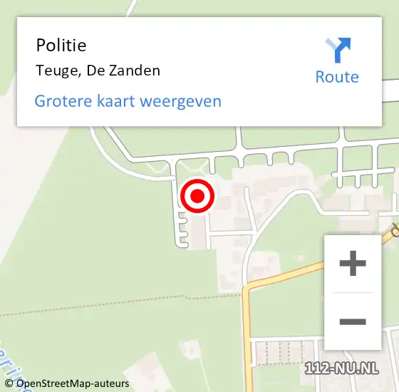 Locatie op kaart van de 112 melding: Politie Teuge, De Zanden op 28 augustus 2015 20:10