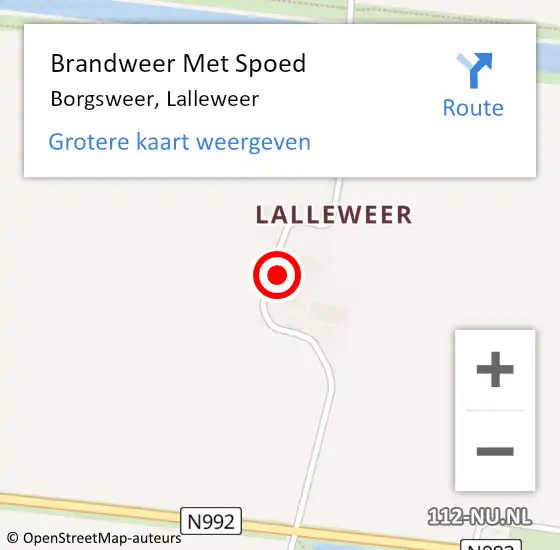 Locatie op kaart van de 112 melding: Brandweer Met Spoed Naar Borgsweer, Lalleweer op 28 augustus 2015 20:17