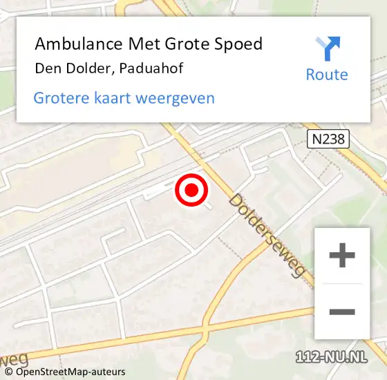 Locatie op kaart van de 112 melding: Ambulance Met Grote Spoed Naar Den Dolder, Paduahof op 28 augustus 2015 20:38