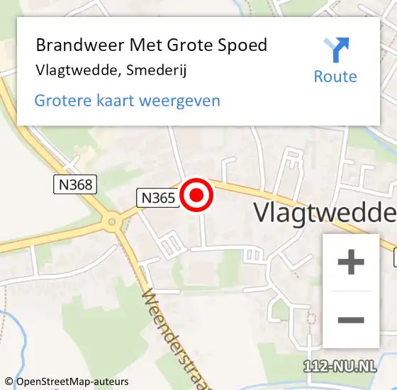 Locatie op kaart van de 112 melding: Brandweer Met Grote Spoed Naar Vlagtwedde, Smederij op 28 augustus 2015 20:41