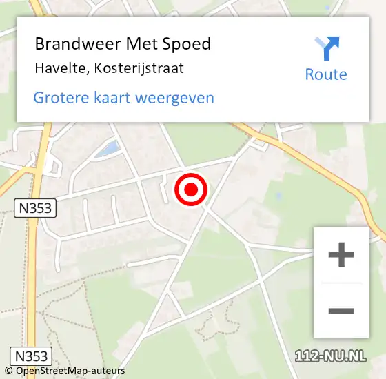 Locatie op kaart van de 112 melding: Brandweer Met Spoed Naar Havelte, Kosterijstraat op 28 augustus 2015 20:43