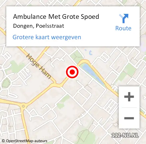 Locatie op kaart van de 112 melding: Ambulance Met Grote Spoed Naar Dongen, Poelsstraat op 28 augustus 2015 20:50