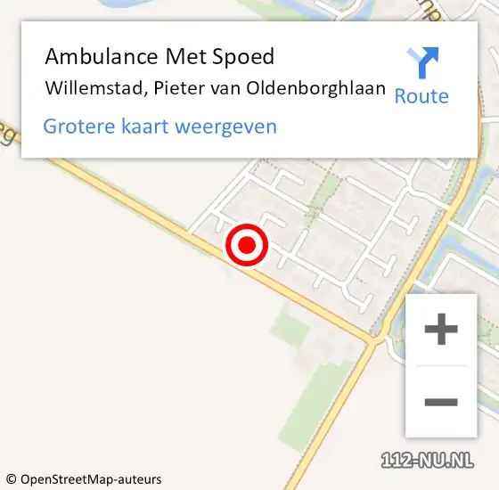 Locatie op kaart van de 112 melding: Ambulance Met Spoed Naar Willemstad, Pieter van Oldenborghlaan op 28 augustus 2015 21:34