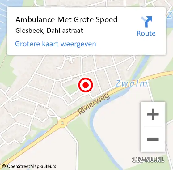 Locatie op kaart van de 112 melding: Ambulance Met Grote Spoed Naar Giesbeek, Dahliastraat op 28 augustus 2015 21:42