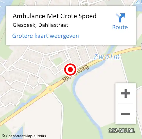 Locatie op kaart van de 112 melding: Ambulance Met Grote Spoed Naar Giesbeek, Dahliastraat op 28 augustus 2015 21:44