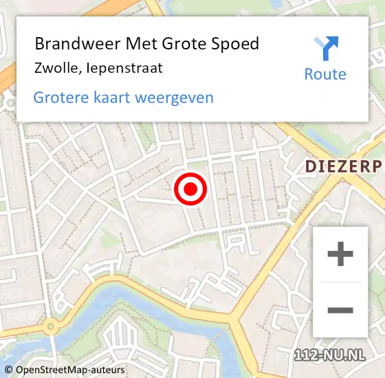 Locatie op kaart van de 112 melding: Brandweer Met Grote Spoed Naar Zwolle, Iepenstraat op 28 augustus 2015 23:47