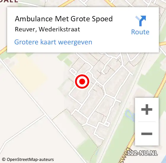 Locatie op kaart van de 112 melding: Ambulance Met Grote Spoed Naar Reuver, Wederikstraat op 29 augustus 2015 00:40