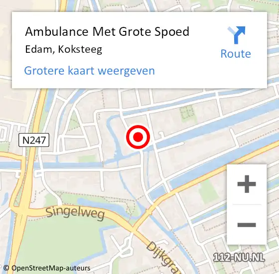 Locatie op kaart van de 112 melding: Ambulance Met Grote Spoed Naar Edam, Koksteeg op 29 augustus 2015 01:10