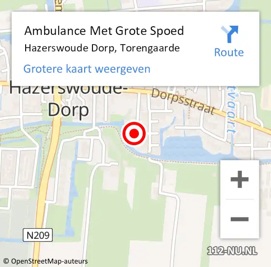 Locatie op kaart van de 112 melding: Ambulance Met Grote Spoed Naar Hazerswoude Dorp, Torengaarde op 29 augustus 2015 03:20