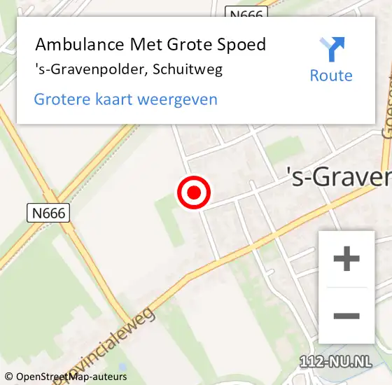 Locatie op kaart van de 112 melding: Ambulance Met Grote Spoed Naar 's-Gravenpolder, Schuitweg op 18 november 2013 19:40