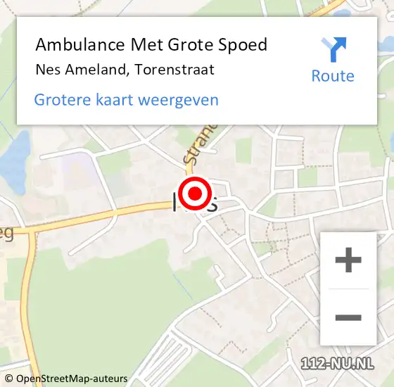 Locatie op kaart van de 112 melding: Ambulance Met Grote Spoed Naar Nes Ameland, Torenstraat op 29 augustus 2015 07:06